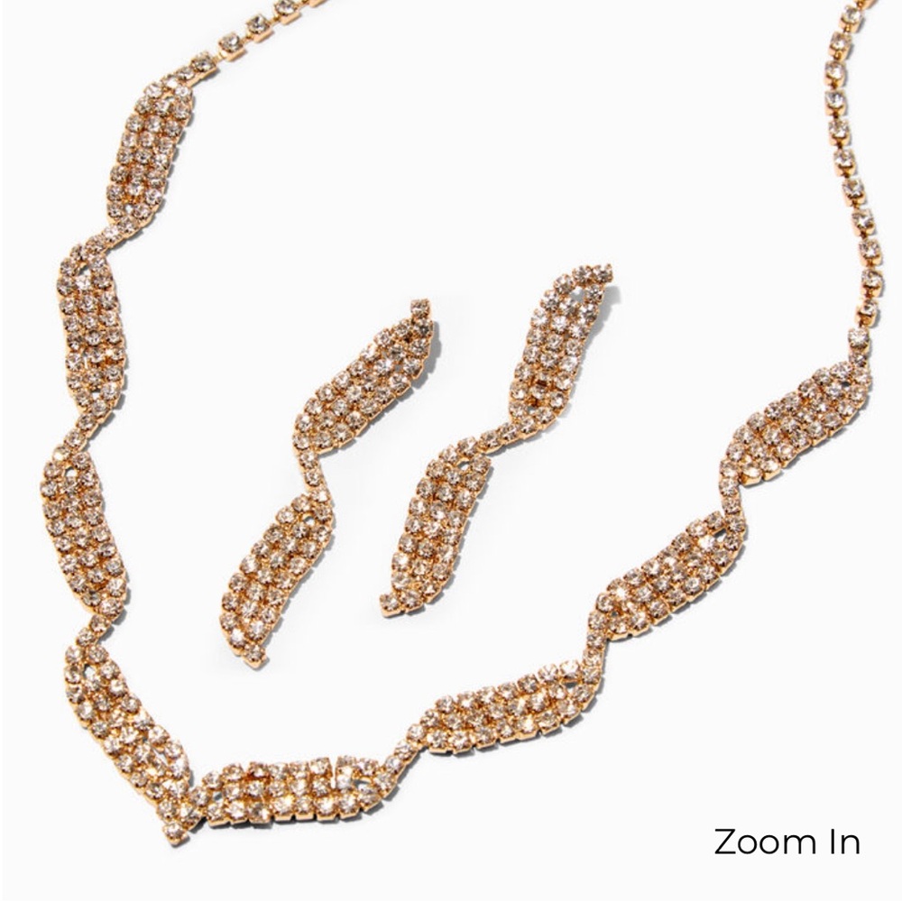 Rose gold rhinestone waves jewelry set (2 pack)